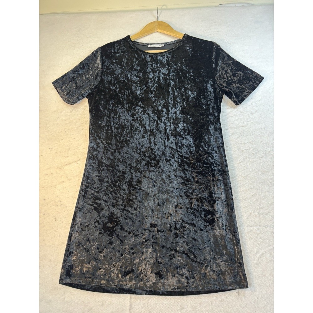 R. Vivimos Black Crushed Velvet Tshirt Dress‎ Mini  Size 8/10 Wednesday Goth